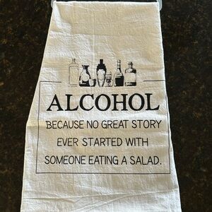 White Kitchen Towel with Alcohol Print